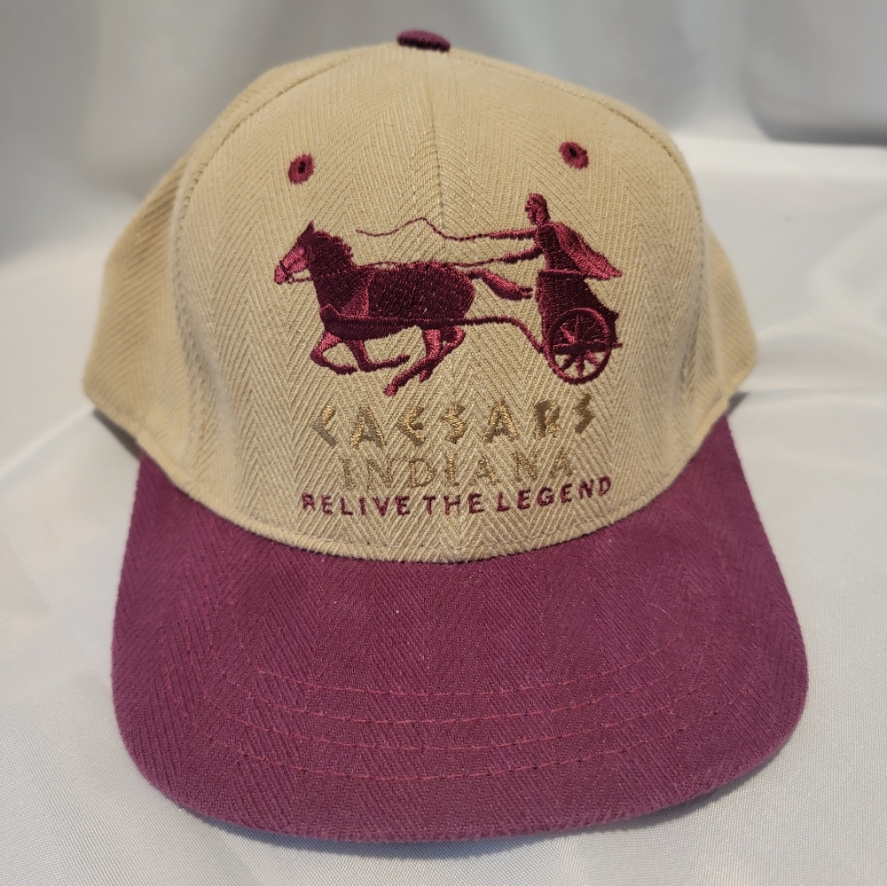 Vintage Caesars Indiana Corduroy Adjustable Hat Cap Beige and Red